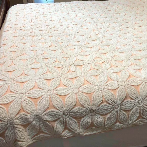 Vintage peach floral chenille bedspread